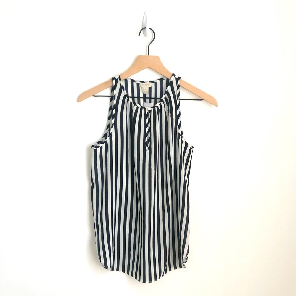 Sheer Sleeveless Navy & White Striped J. Crew Top